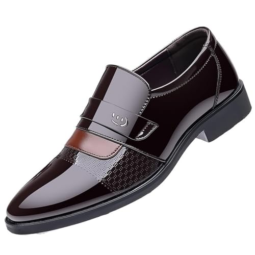 Men’s Leather Oxfords Shoes Slip-On Round Toe Wedding Tuxedo Loafers for Dating Prom Business Work