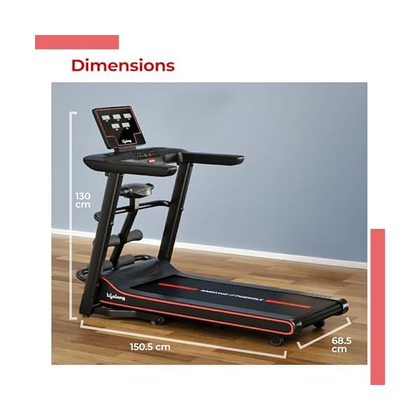 Lifelong FitPro Treadmill | 5HP Brushless Motor | 12 Level Auto Incline with Massager | Max Speed 14 km/hr |Bluetooth | FitShow App| Hydraulic Fold | LED Display with Pulse Sensors| Max Weight 120 kg - Image 4