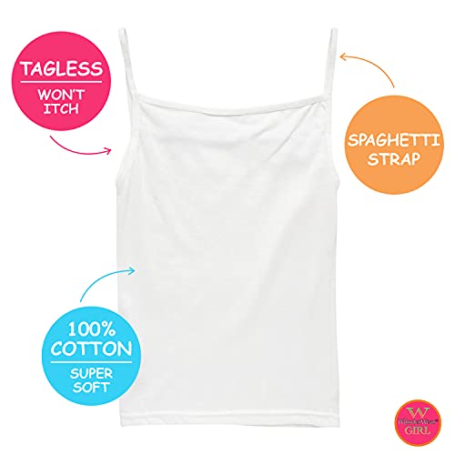 Girls Camisole - 9 Pack Tagless Soft Cotton White Tops, Spaghetti Strap Undershirts for Girls (Sizes: 2T-16)2