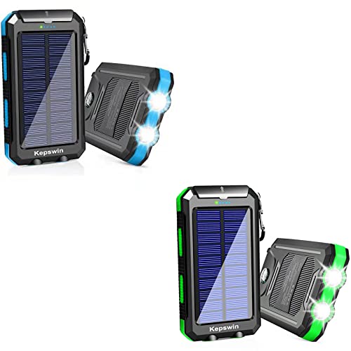 Solar Charger 2 Pack Portable Solar Power Bank For Cell Phone Waterproof External Backup Battery Power Pack Charger Built-In Dual Usb/Flashlight For All Cell Phones, Tablets, And Electronic Devices #TOP4