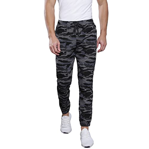 Image of Dennis Lingo Camouflage Print Cotton Men's Casual Cargo Pant, Tapered Fit, Mid Rise, Ankle Length, Multi-Pocket Drawstring Stretchable Cargos for Men, Trousers