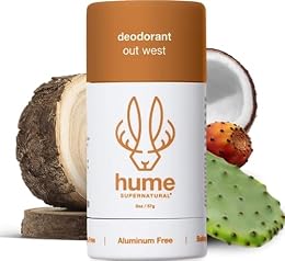 Hume Supernatural Aluminum Free Deodorant for Women & Men - Safe for Sensitive Skin - Probiotic, Plant-Based, Baking Soda Free, Aloe, & Cactus Flower, Anti Sweat, Stain & Odor - Out West, 1-Pack