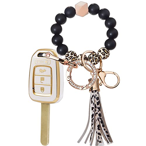Key Fob Cover Case Fit For Honda Accord Civic Cr-V Hr-V Soft Tpu Remote Holder Skin Protector ,Bling Key Chain Bracelet Silicone Bead Portable Car Keys Ring Holder Bangle Chains Tassel #TOP3
