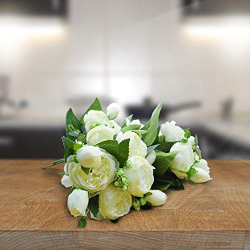 Schliersee Small Artificial Flowers Peony Silk Fake Flower Bouquet For Valentines Day Gifts Home Wedding Decoration Cream Color, 4Pcs #TOP6