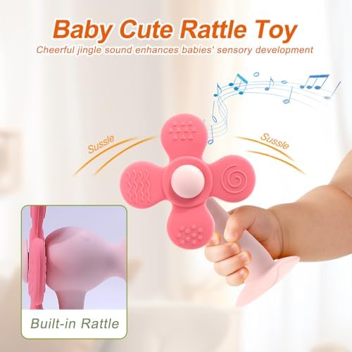 Baby Teething Toys, 2-in-1 Silicone Teether & Montessori Sensory Rattle, BPA-Free Food Grade Teether for Babies 6-18 Months, Easy-Grip Infant Toy for Teething Relief - 3