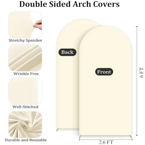 Image of MLMC 6FT Arch Backdrop Cover Beige Fitted Spandex Backdrop Stand Cover Stretchy Round Top Chiara Arch Cover for Baby Shower Birthday Party Wedding Ceremony Photography Background Decor 6x2.6FT