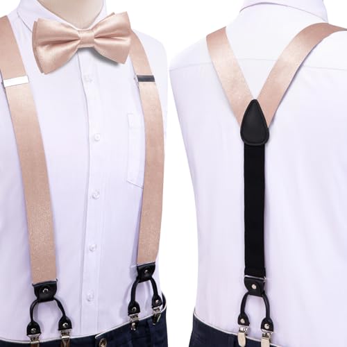 Image of Dubulle Suspender and Bow Tie for Men Paisley Solid Mens Suit Braces Pretied Bowtie and Handkerchief Cufflinks Formal Wedding
