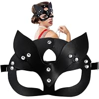FUKPO Máscara de Gato de Cuero para Mujer - Antifaz Negro para