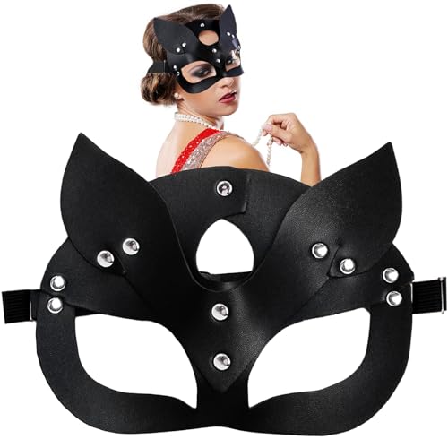 Masque cat girl woman, FUKPO Masque cat girl woman Cuir Femme Sexy cat Femme Deguisement Accessoire, Masque de Chat Noir cat Femme Mask pour Adulte Masquerade Halloween Cosplay Carnaval Costume Party