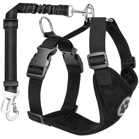 SlowTon Adjustable Dog Car Harness with Seat Belt Cover