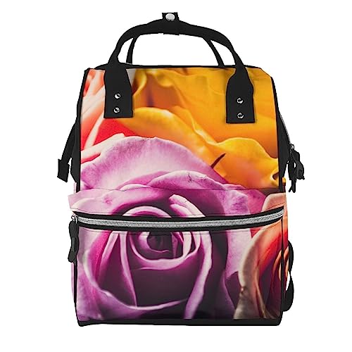 EVANEM Zaino della mummia dei fiori rosa, borsa del pannolino, zaino multifunzionale di viaggio di modo per la donna, Ibrido Tea Rose, Etichettalia unica