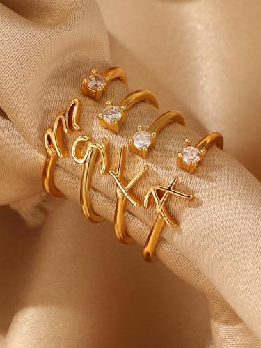 1 PC Ring for Women, Durable Finger Rings, Layered Stackable Ring, Fidget Ring Anxiety Ring, Letter Initial Star Moon Designs for Jewelry Accessories4