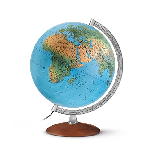 DP 3010: Leuchtglobus 30 cm, klassische Doppelbildkartografie, silberfarbener Metallmeridian, Echtholzfuß (Klassischer Globus)