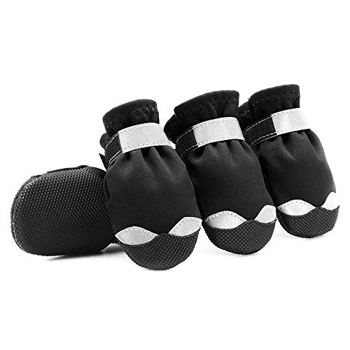 Urbest Dog Shoes, Waterproof Pet Dog Boots For Hot Pavement, Rain Boots For All Seasons, Non-Slip Black Rubber Sole Reflective Strap Breathable Paw Protectors (1#, Black) #TOP20