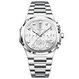 Poedagar Uomo di affari Orologio da polso Data Cronografo Impermeabile Luminoso di Lusso Degli Uomini Della Vigilanza, Argento Bianco