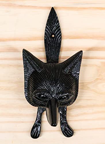 Ebros Gift Black Powder Coated Metal Rustic Whimsical Chibi Fox Door Knocker Sculpture With Striking Plate 9" H Foxes Home Decorative Garden Cottage Accent #TOP7