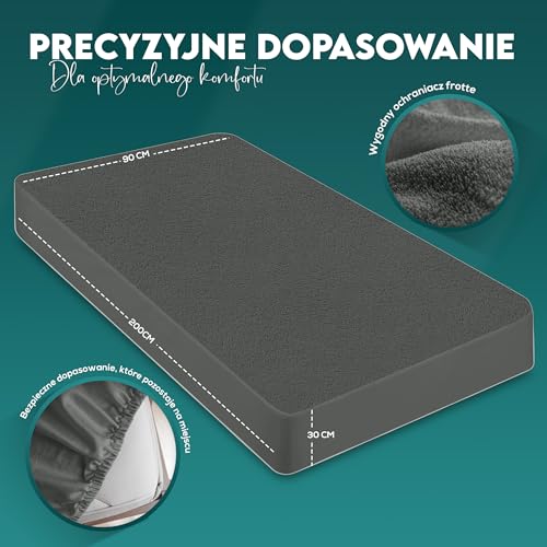 Utopia Bedding Ochraniacz na materac Wodoodporny, certyfikowany przez Oeko-TEX Ochraniacz na materac Oddychający, ochrona materaca, elastyczny dookoła (Szary, 90 x 200 x 30 cm)