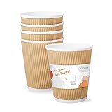 Wiseware Kaffeebecher - 100 Stück braune geriffelte Einweg Pappbecher 300ml - Riffelbecher aus Papier - Braune Coffee To Go Becher - Biologisch abbaubare Papierbecher