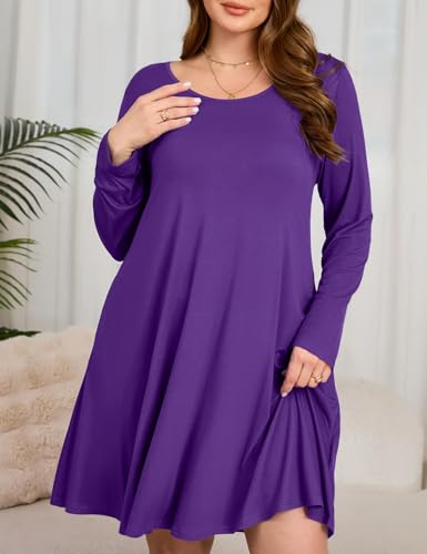 JollieLovin Women Long Sleeve Dress with Pockets Plus Size Swing Casual Loose Tshirt Dresses3