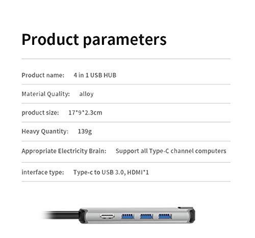 LITTONE® USB C HUB, adaptador portátil 4 em 1 de alumínio com 4K HDMI, 3 portas USB 3.0, TV Notebppk