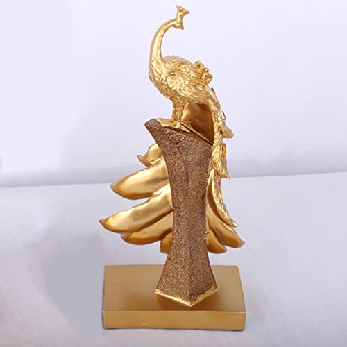 Estatua decorativa de pavo real en resina dorada miniatura 2