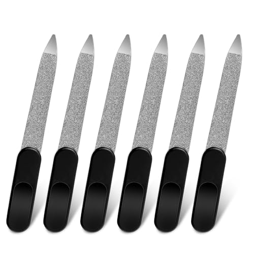 6 limas de uñas de metal para uñas naturales, lima de uñas profesional, de doble cara, lima de uñas de acero inoxidable con mango negro, lima de uñas para uñas de los dedos