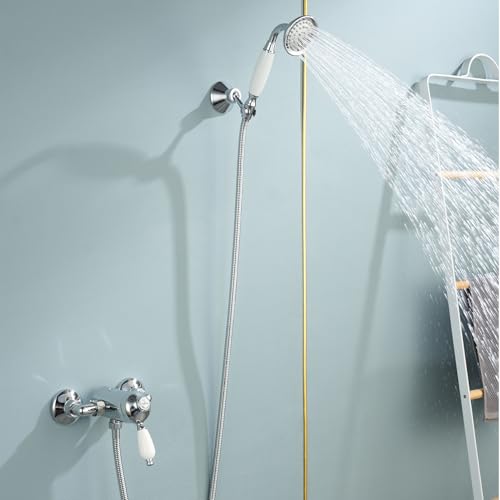 Kit de douche rétro avec robinet de douche mural chrome de qualité L - 4