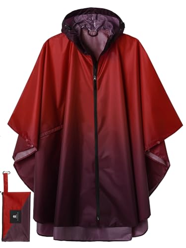 Image of SaphiRose Adult Rain Poncho Waterproof Hooded Zipper Raincoat with Pockets | OEKO-TEX Certified 100% Polyester, Lightweight Packable Storage Pouch, Heat-Sealed Seams, Quick-Dry for Outdoor Hiking