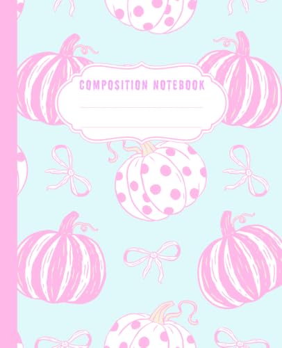 Super Cute Fall Cottagecore Aesthetic Composition Notebook Pastel Pink Pumpkins & Blue Coquette Bows: College Ruled Journal for Girls, Kids, Teens, ... Supply; Perfect Halloween & Thanksgiving Gift image 2