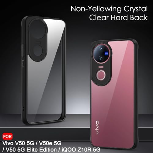 Image of TheGiftKart Hybrid Shockproof Back Cover Case for iQOO Z10R 5G / Vivo V50 5G / V50e 5G / Vivo T4R 5G | Hard Back Cover Case (PC & TPU, Transparent Clear Back, Black Sides)