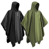 lohey 2 Stück EVA Regenponcho, Wasserdicht Regenmantel für Damen und Herren, Wiederverwendbar Regencape mit Kapuze für Camping, Angeln, Freizeitparks, Festivals(Schwarz&Grün)