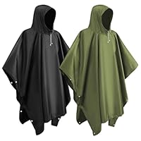 lohey 2 Stück EVA Regenponcho, Wasserdicht Regenmantel für Damen und Herren, Wiederverwendbar Regencape mit Kapuze für Camping, Angeln, Freizeitparks, Festivals(Schwarz&Grün)