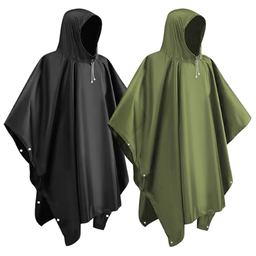lohey 2 Stück EVA Regenponcho, Wasserdicht Regenmantel für Damen und Herren, Wiederverwendbar Regencape mit Kapuze für Camping, Angeln, Freizeitparks,...