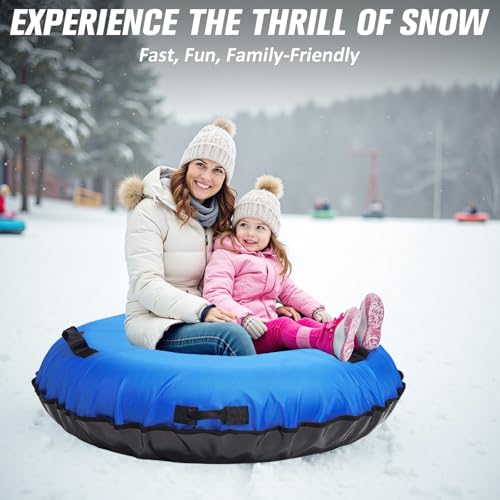 ZEALFEEL Snow Tube, 2 Person 48\'\' Snow Tubes with Commercial Grade Cover for Kids & Adults, Inflatable Heavy Duty Snow Sled Thickened Hard Bottom with Detachable Tow Strap, Sleds Winter Gifts for Boys
