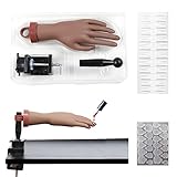 Lasunork Übungshand für Nageldesign, Übungshand Acryl Nägel Flexible Nagelhand Übungsmodell Nägel Übungs Training Hand Maniküre Silikon Mannequin Hand Fake Hand mit Halter(Dunkel)