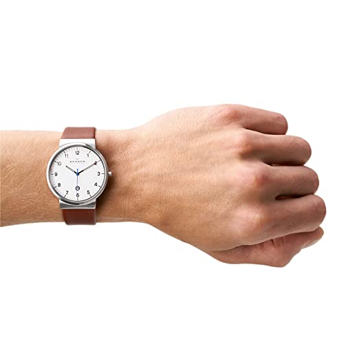 Skagen Men's Ancher Quartz Analog Stainless Steel And Leather Watch, Color: Silver/Brown (Model: Skw6082) #TOP4