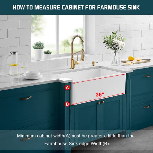 Lynnado Farmhouse Sink 36 Inch Fireclay Farm Kithen Sink Apron Sink Single Bowl With Bottom Grid In & Drain, White Color(Lydo3618W) #TOP4