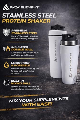 Image of Stainless Steel Gym Shaker 750ml - Leakproof Shaker Bottle for Protein Powder, Smoothies, Supplements - Odor-Free, Durable & Portable for Gym, Travel, and Workouts (White)