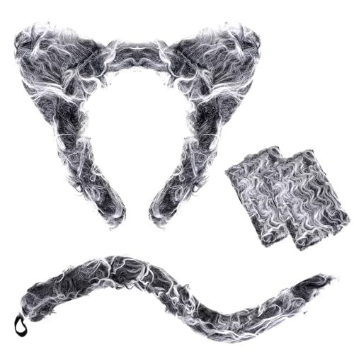 baotongle Juego de disfraz de lobo, diadema de lobo, cola de lobo para hombre y mujer, Halloween, carnaval, vestido, animales, cosplay
