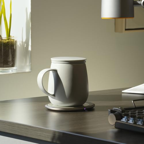 Image of Ui 3 Self-Heating Mug Set - Soft Gray | 12 fl oz / 355 mL Ceramic Coffee & Tea Mug Set with Heating Pad
