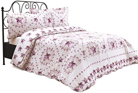 Chiara Rose 3 Piece Reversible Quilt Set Oversized Bedspread Coverlet Lightweight Comforter King PRP BQT