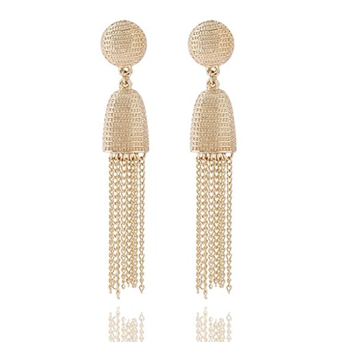 Luxurious Long Hanging Metal Chain Fringe Dangle Tassel Drop Earrings by Pashal (Bright Gold)