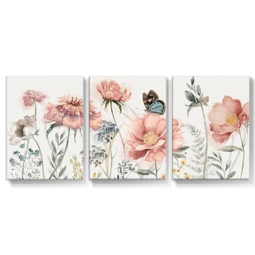 Cuadros de flores rosas nórdicas juego de 3 láminas botánicas para pared de 50x75cm sin marco