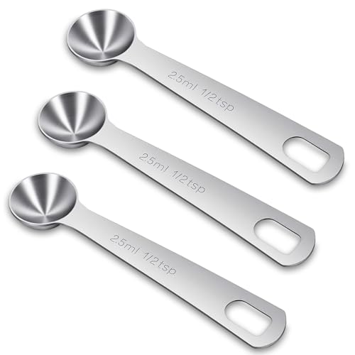 3 Pcs 1/2 TSP (1/6 tbsp, 2.5 ml) Measuring Spoons, Teaspoons Measuring Spoon Stainless Steel Tablespoon Metal Measure Scoop for Kitchen Cooking