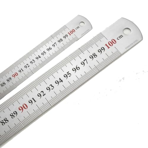 Lot de 2 Règles en Acier Inoxydable 100cm,Règle Métallique de Précision, Outil de Mesure Épais et Durable pour Bricolage, Menuiserie, Bureau, École et Dessin (2PC-100CM)