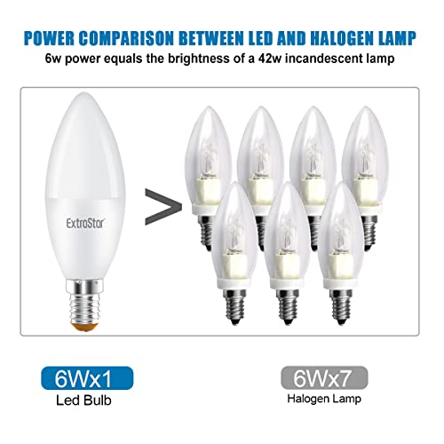 EXTRASTAR E14 LED Candle Light Bulbs, 6W SES Cool White 6500K Daylight Energy Saving Bulb, 42W Equivalent - Image 4
