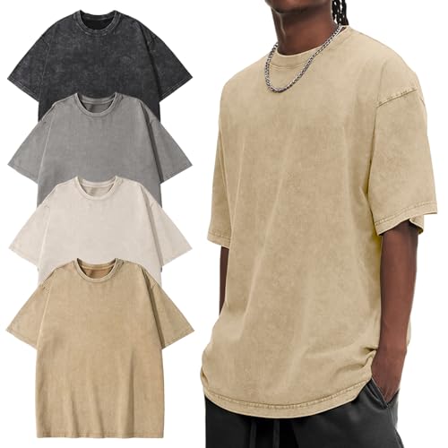 Image of Eiscntd Mens Oversized T-Shirts Heavyweight Cotton Vintage Unisex Baggy Tee