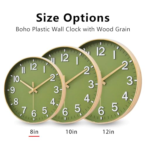 Image of HZDHCLH Wall Clocks Battery Operated,Wall Clock Green Gold,8 inch Wall Clock Silent Non Ticking Modern 3D Numbers for Kitchen Bedroom Living Room Office Classroom Decor