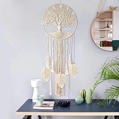 Tree of Life Dream Catcher, Macrame Wall Hanging Bohemian Large Macrame Dream Catcher Handmade Woven Boho Nursery Decor Wall Decor(Leaf)