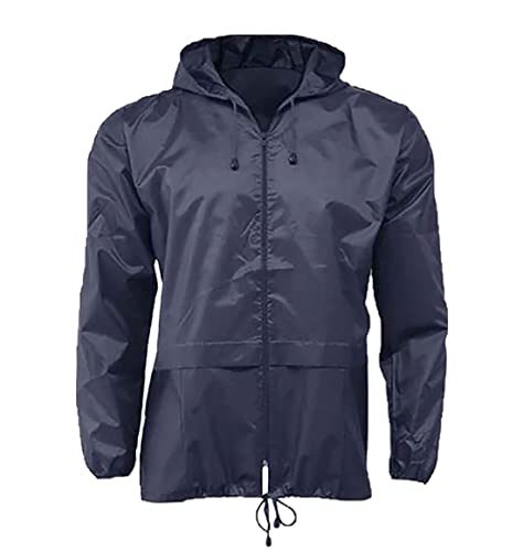 FAIRY BOUTIQUE Chaqueta impermeable unisex Kagoul para adultos, resistente al agua, con capucha, cierre de cremallera, abrigo impermeable, azul marino, 4XL